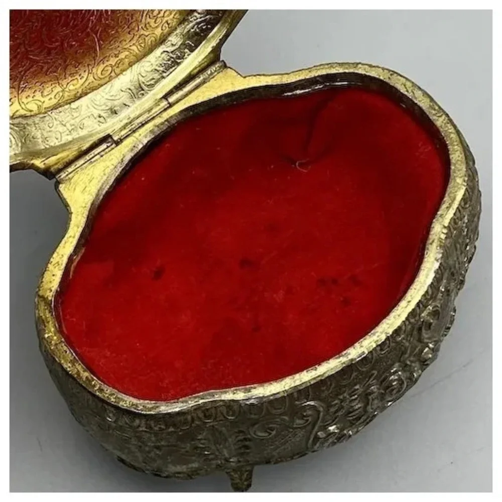 Vintage Ornate Trinket Box or Casket Courting Couple Ceramic Top Japan